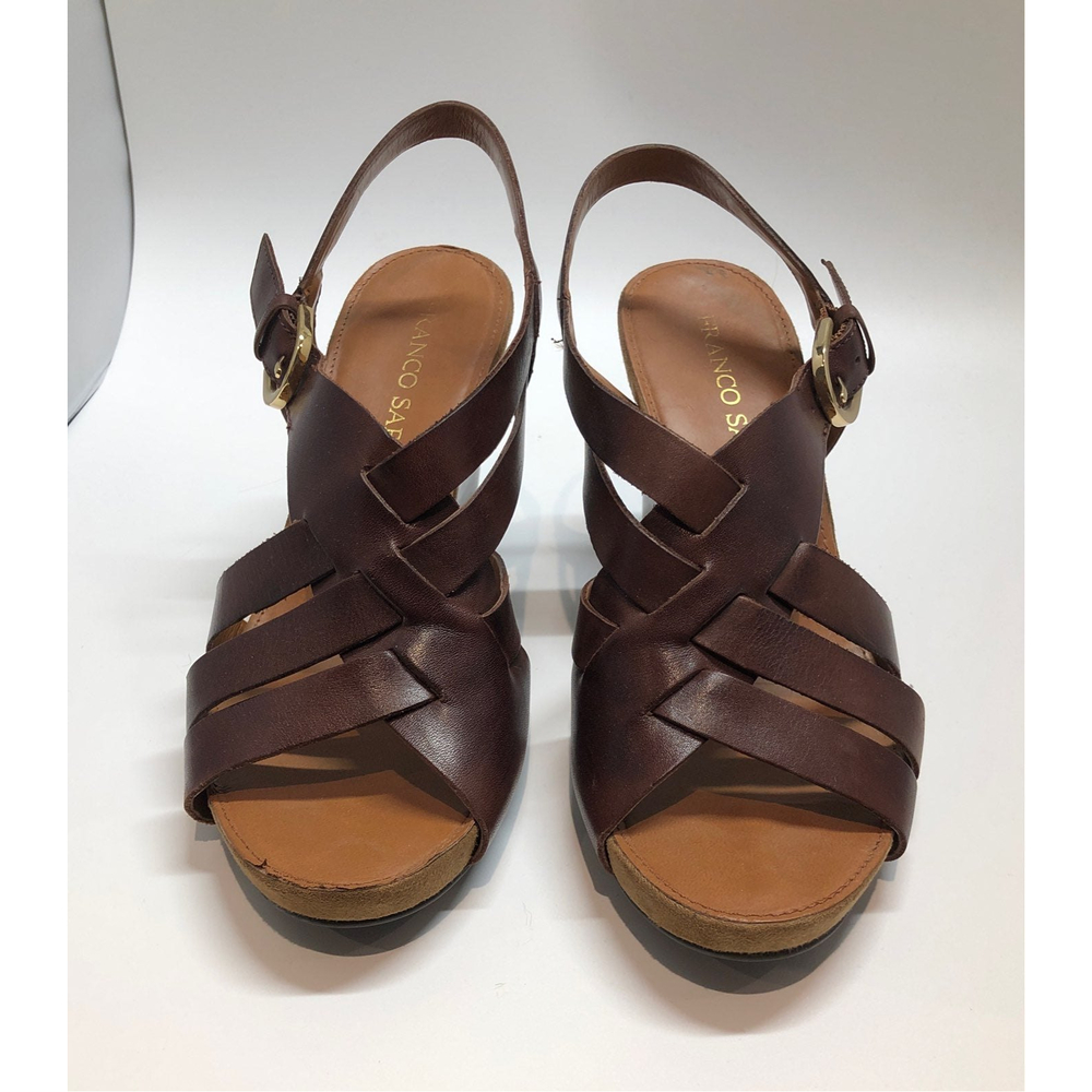 franco sarto brown wedge leather sandals size 7 1/2